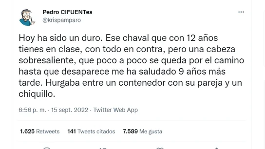 El durísimo alegato de un profesor tras encontrarse a un exalumno hurgando en el contenedor con un niño pequeño El durísimo alegato de un profesor tras encontrarse a un exalumno hurgando en el contenedor con un niño pequeño