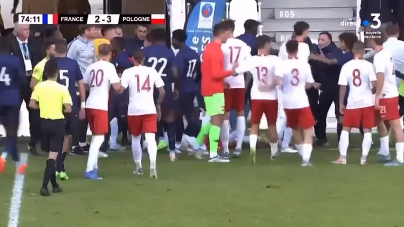Francia y Polonia sub 18 se pelean en medio del partido