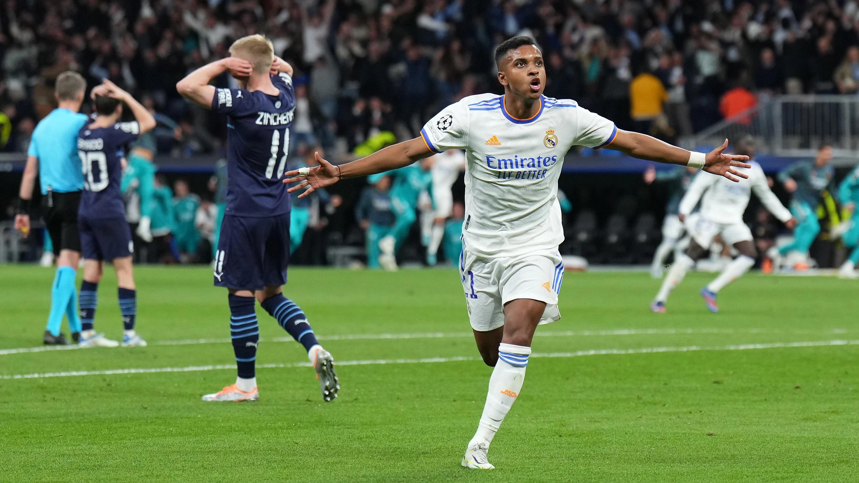 Celebración de Rodrygo tras remontar ante el Manchester City