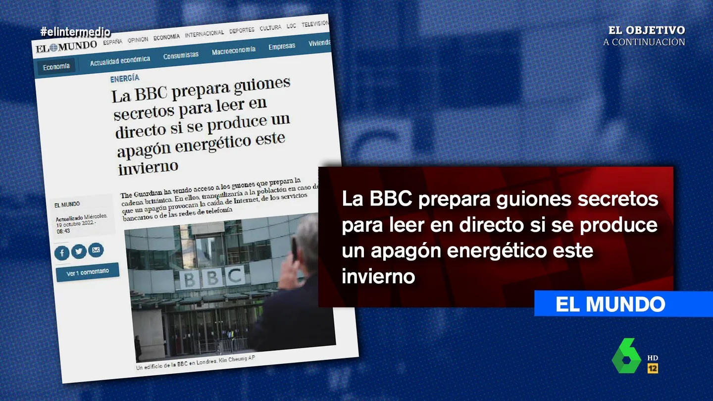 La BBC prepara guiones secretos para leer en directo y tranquilizar a la población ante un posible apagón energético este invierno La BBC prepara guiones secretos para leer en directo y tranquilizar a la población ante un posible apagón energético este invierno