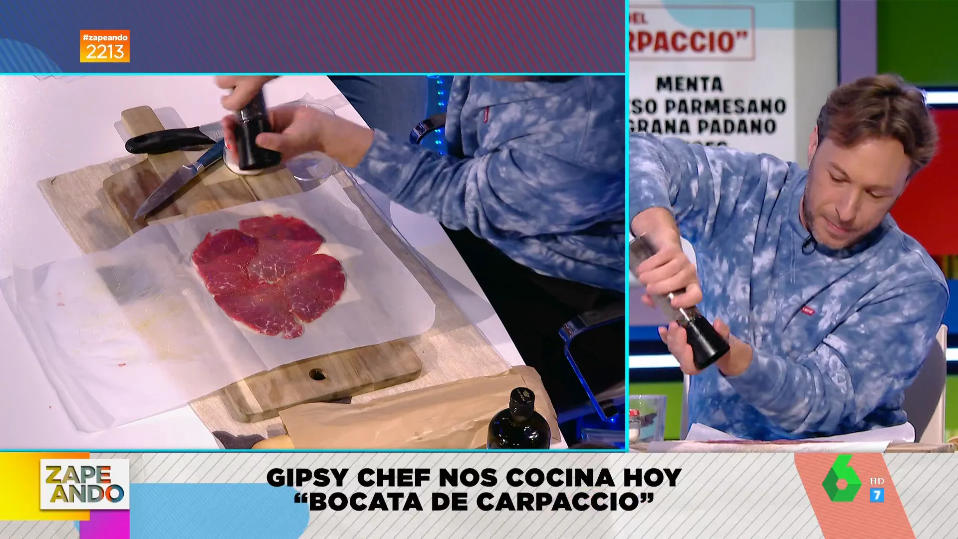 Gipsy Chef cocina un bocadillo de carpaccio en Zapeando