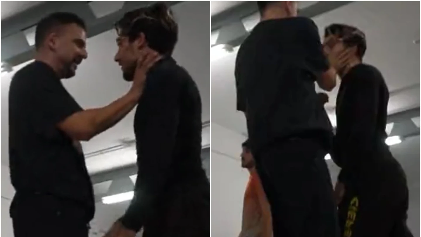 Flex Nando, agarrando del cuello y dando una bofetada a un bailarín Flex Nando, agarrando del cuello y dando una bofetada a un bailarín