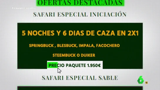 Cazar un rinoceronte cuesta 60.000 euros, un león 30.000, una jirafa 2.500... Gloria Serra revela los precios que se pagan por matar a animales en safaris Cazar un rinoceronte cuesta 60.000 euros, un león 30.000, una jirafa 2.500... Gloria Serra revela los precios que se pagan por matar a animales en safaris
