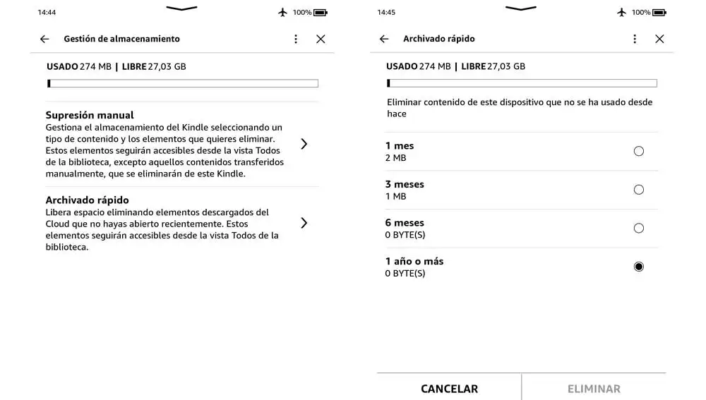 gestionando el almacenamiento del Kindle gestionando el almacenamiento del Kindle