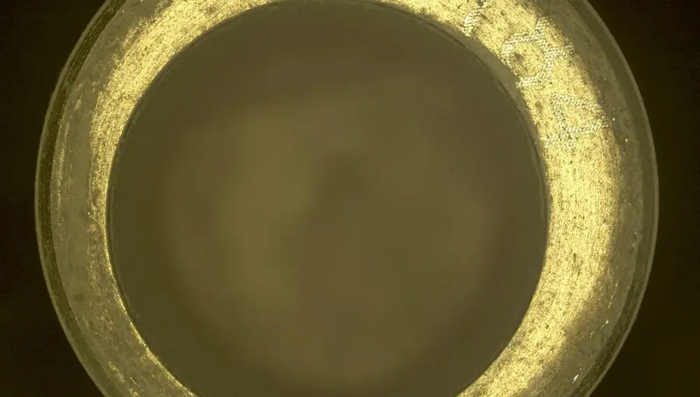 Polvo marciano en el tubo de muestras del rover Perseverance