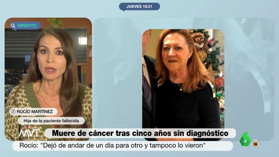 Habla la hija de la mujer fallecida tras 5 años sin diagnosticarle cáncer de colon: "La han tratado con profundo desprecio, nadie la escuchó" Habla la hija de la mujer fallecida tras 5 años sin diagnosticarle cáncer de colon: "La han tratado con profundo desprecio, nadie la escuchó"