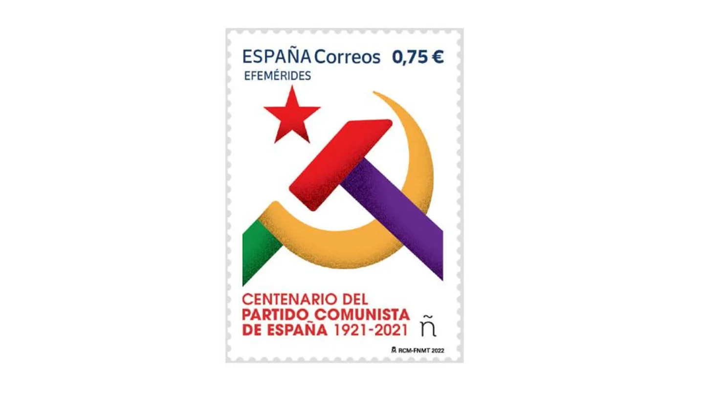 El sello de Correos que celebra el centenario del PCE. El sello de Correos que celebra el centenario del PCE.