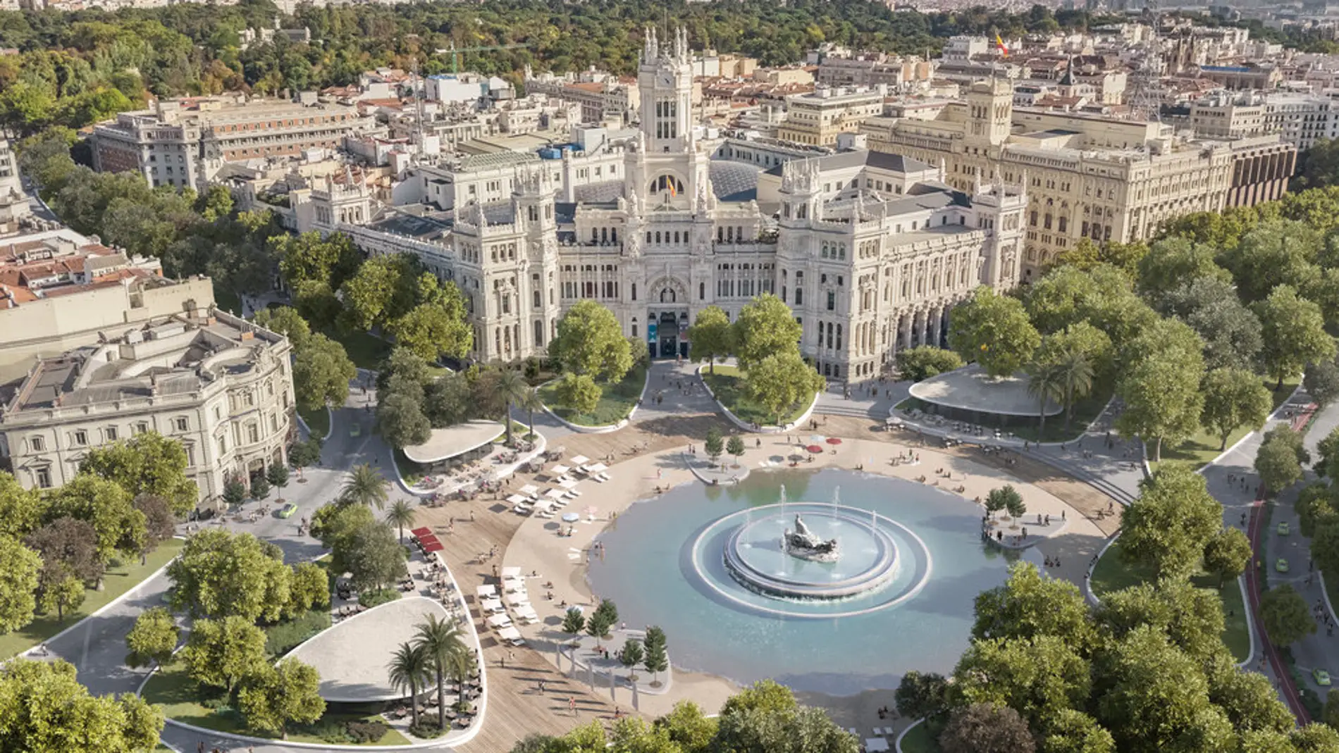 La plaza de Cibeles de Madrid con playa