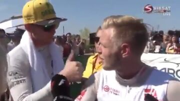 Hulkenberg recriminando a Magnussen tras el GP de Hungría en 2017