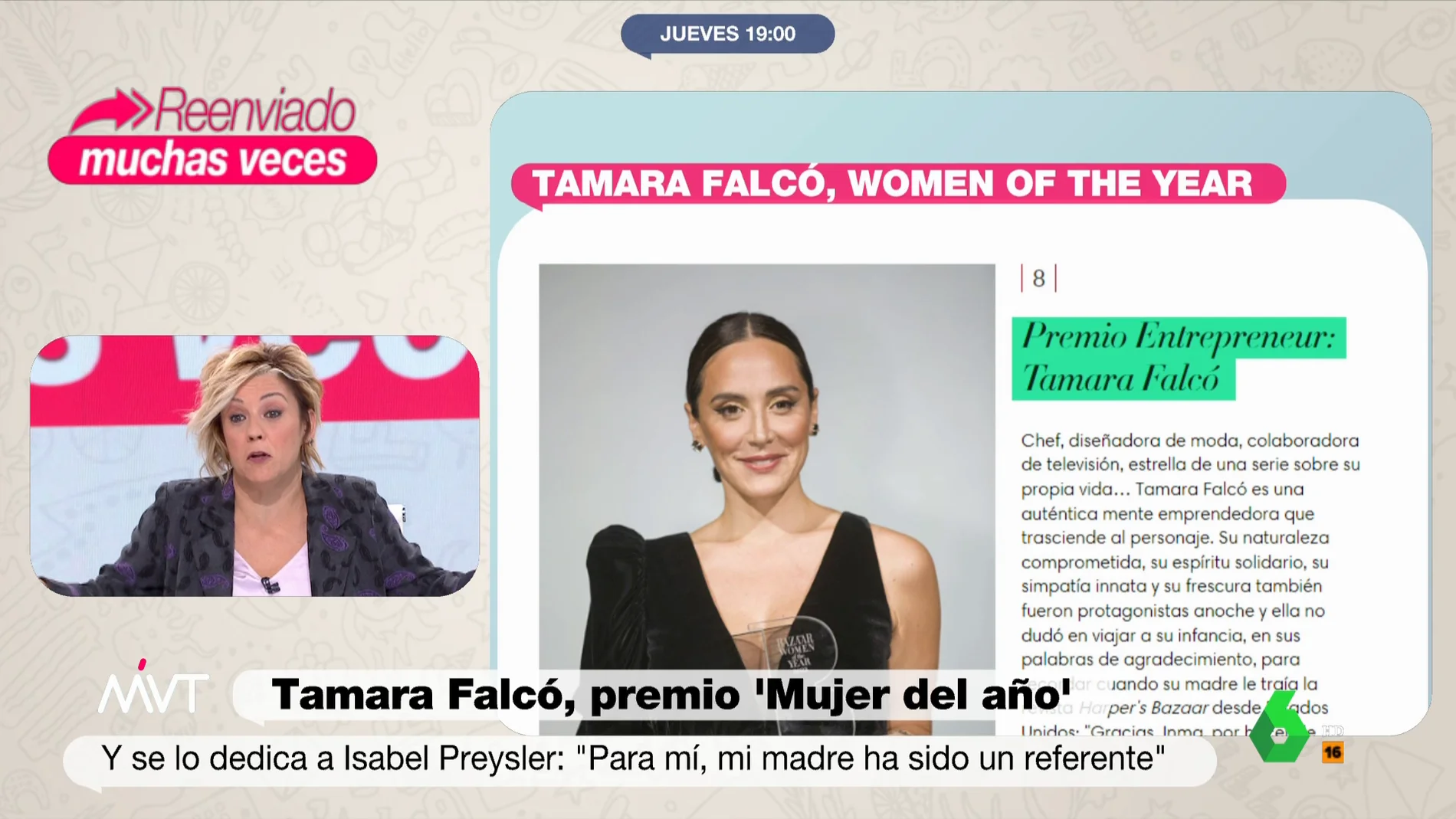 Cristina Pardo sale en defensa de Tamara Falcó tras ser nombrada 'mujer del año' por la revista Harper's Bazaar