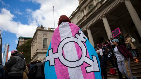 Una manifestación a favor de la gente trans en Nueva York en 2018 Una manifestación a favor de la gente trans en Nueva York en 2018