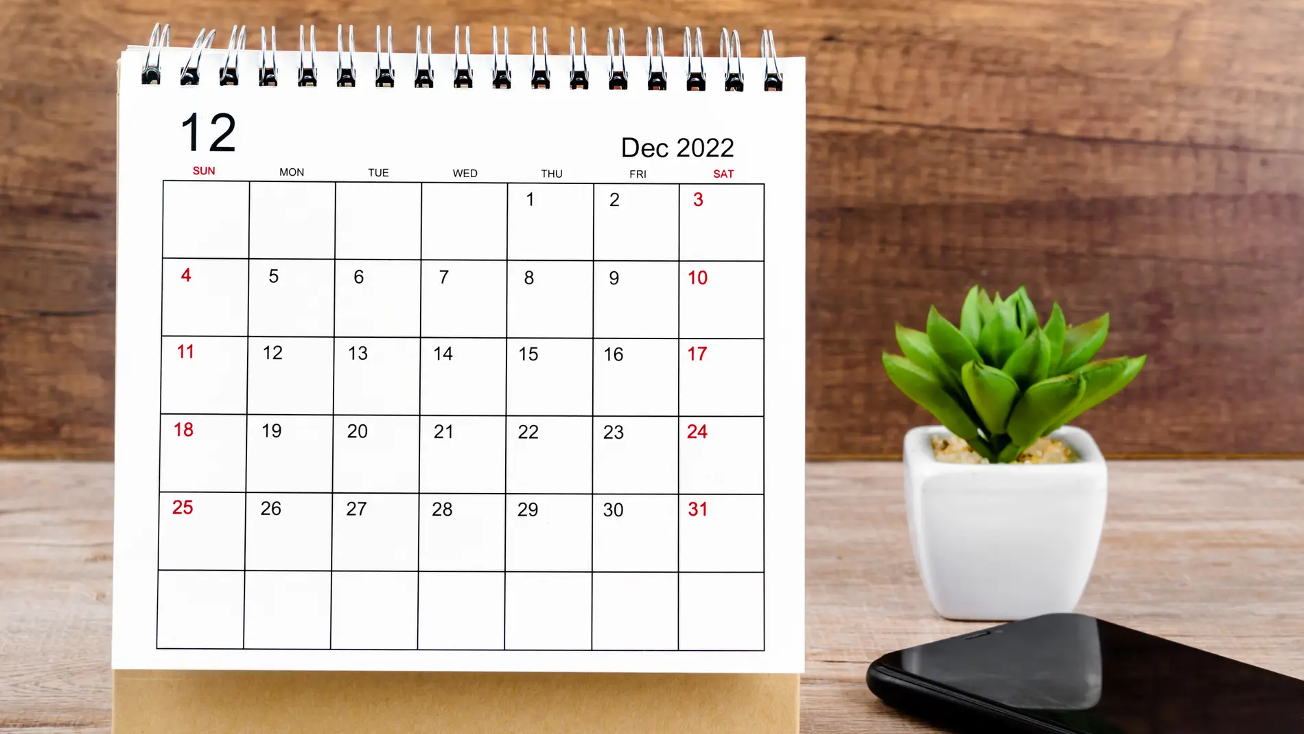 Calendario mes de diciembre del 2022