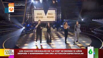 La actuación de Melendi, Malú, Rosario y David Bisbal cantando 'Viviendo deprisa' en La Voz