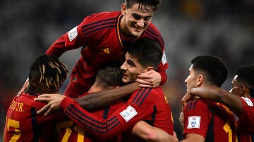 Los jugadores de la Selección Española, celebrando un gol