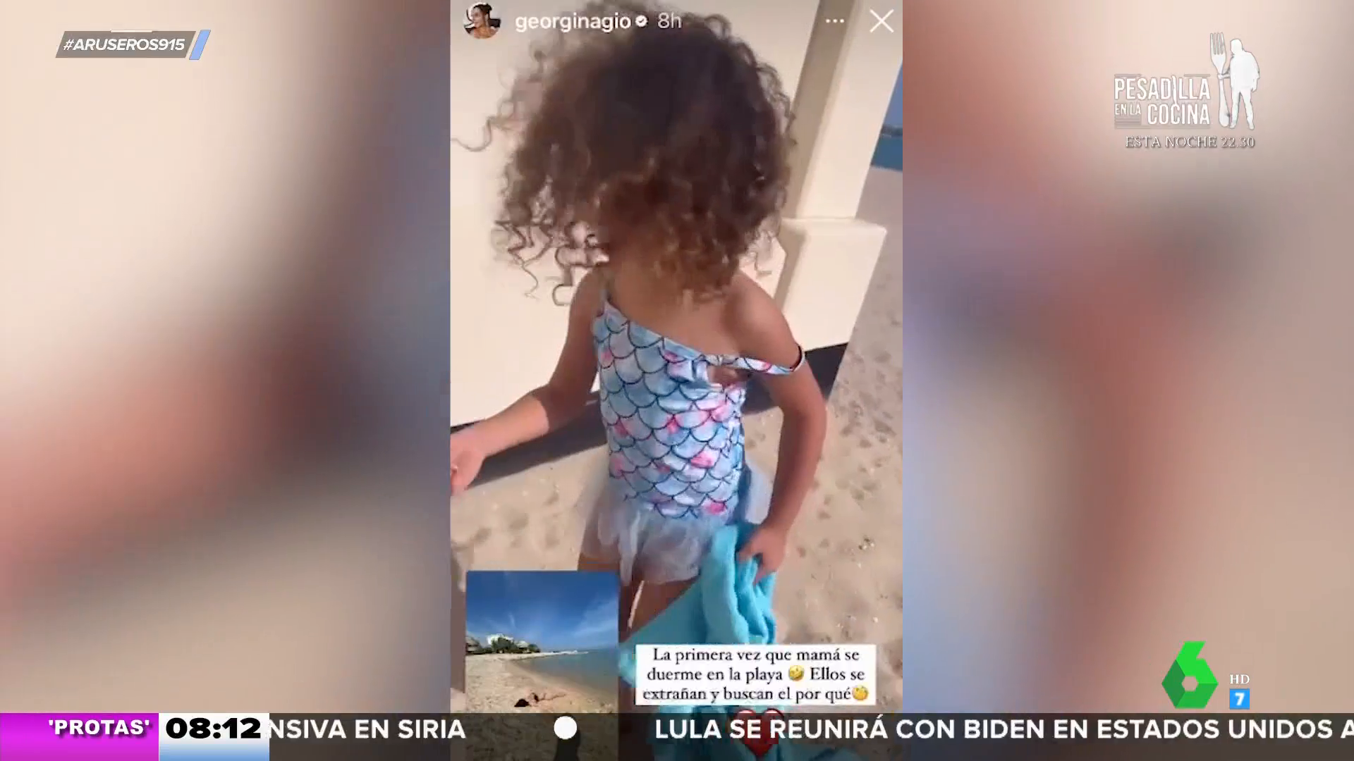 El divertido vídeo de la hija de Georgina y Cristiano Ronaldo contando cómo  su madre se ha quedado dormida en la playa