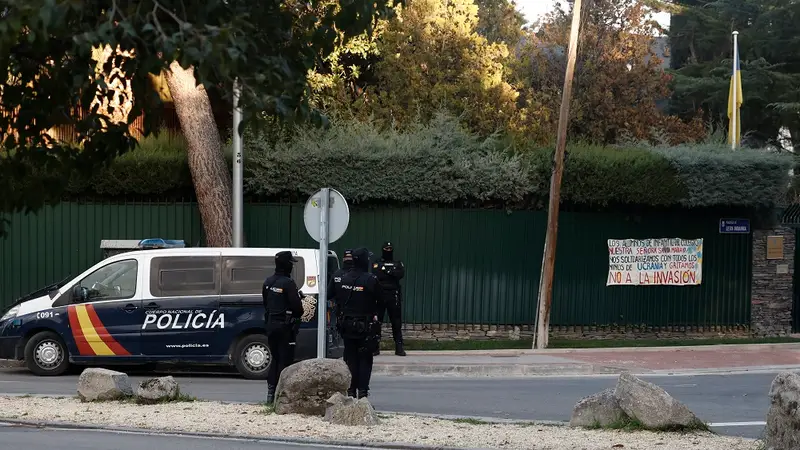 Vista del exterior de la Embajada de Ucrania en Madrid