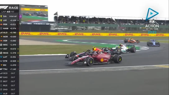 El doble adelantamiento de Lewis Hamilton a Charles Leclerc y Sergio Pérez El doble adelantamiento de Lewis Hamilton a Charles Leclerc y Sergio Pérez