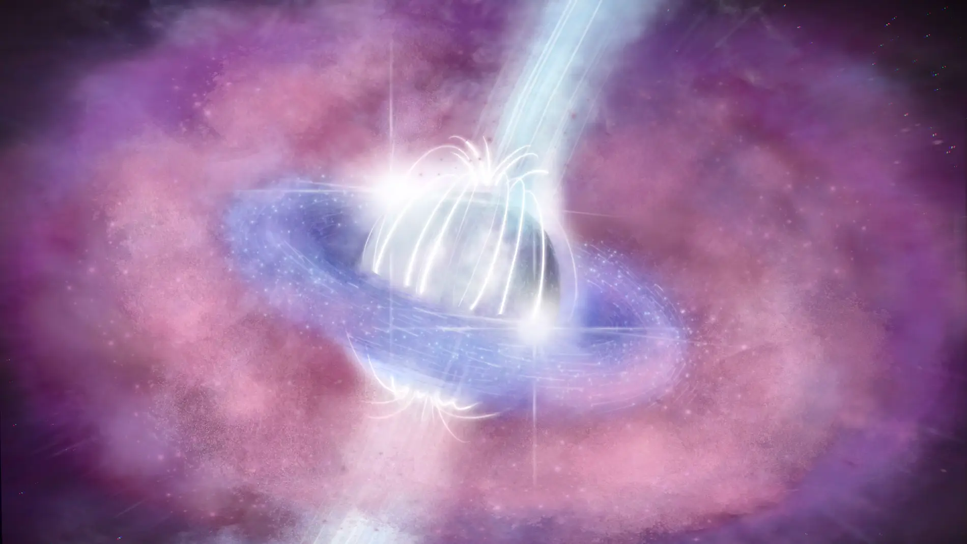 Ilustración artística de la explosión de rayos gamma GRB 211211A Ilustración artística de la explosión de rayos gamma GRB 211211A