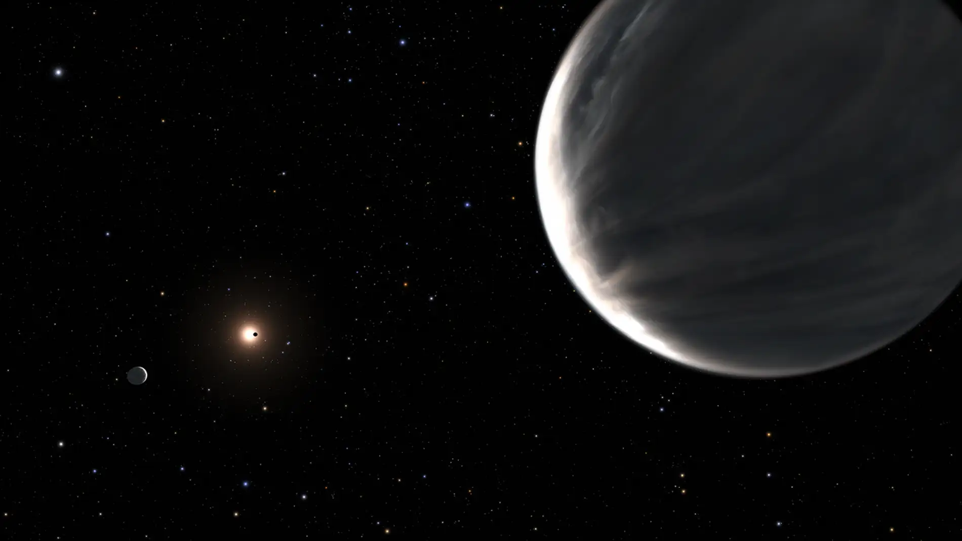 Exoplaneta Kepler-138 d en primer plano y Kepler-138 c a la izquierda