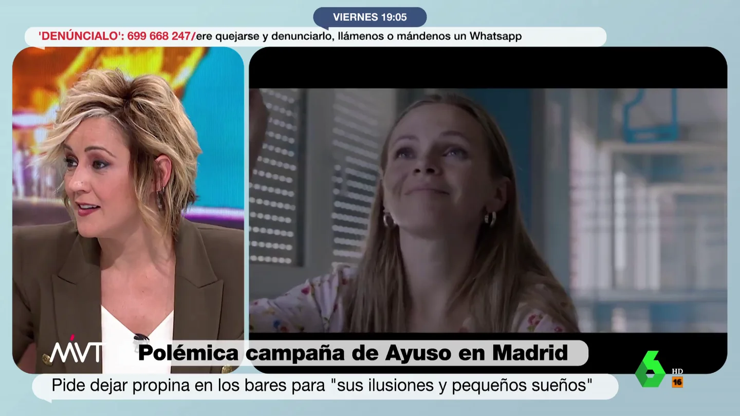 El claro mensaje de Cristina Pardo tras la polémica campaña de Ayuso sobre la propina: "Es un peñazo" El claro mensaje de Cristina Pardo tras la polémica campaña de Ayuso sobre la propina: "Es un peñazo"