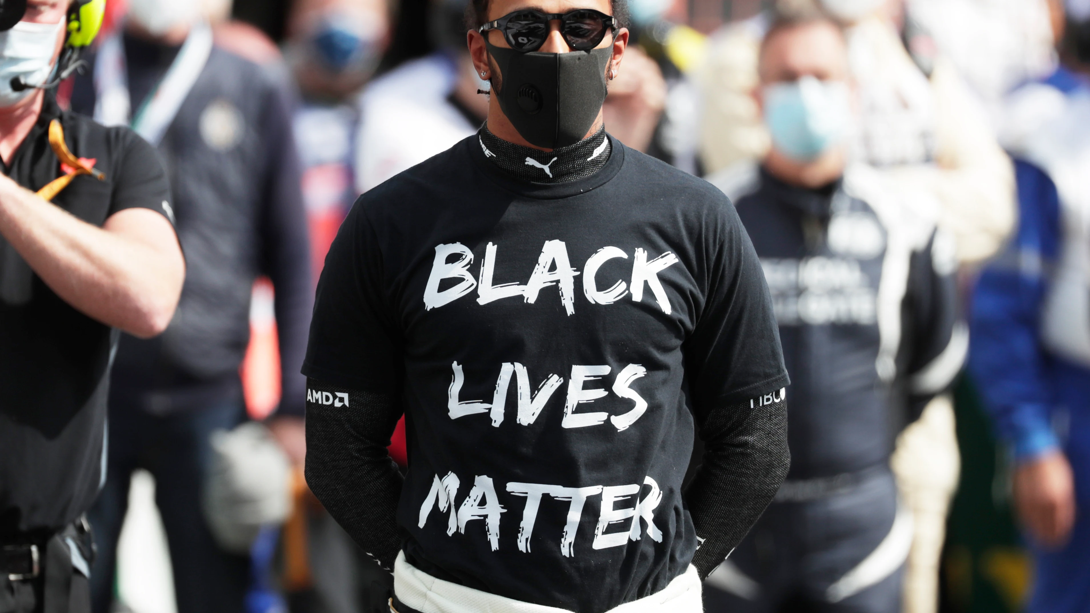 Lewis Hamilton, con una camiseta con el mensaje 'Black Lives Matter'