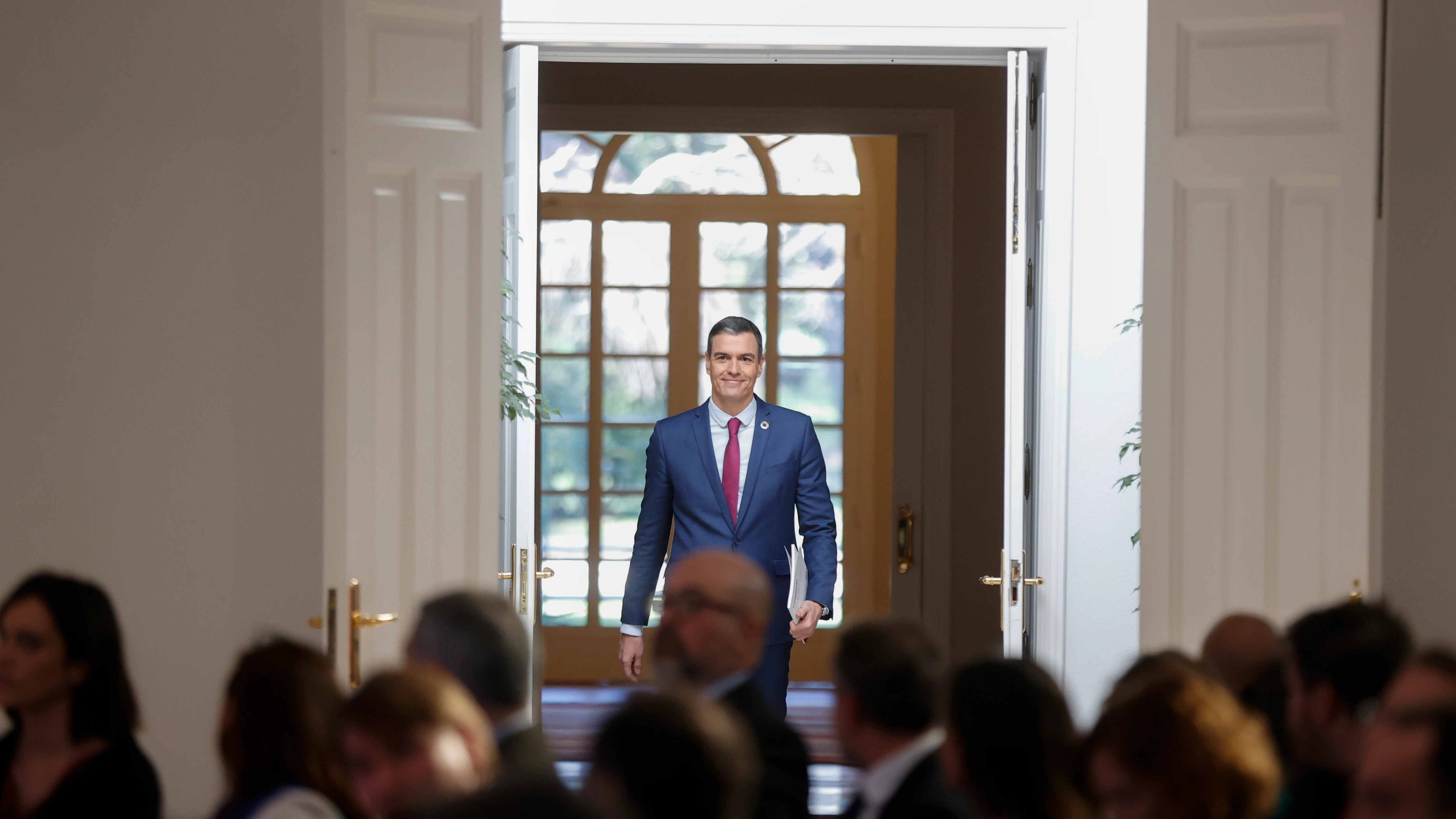 El presidente del Gobierno, Pedro Sánchez, en el Palacio de la Moncloa