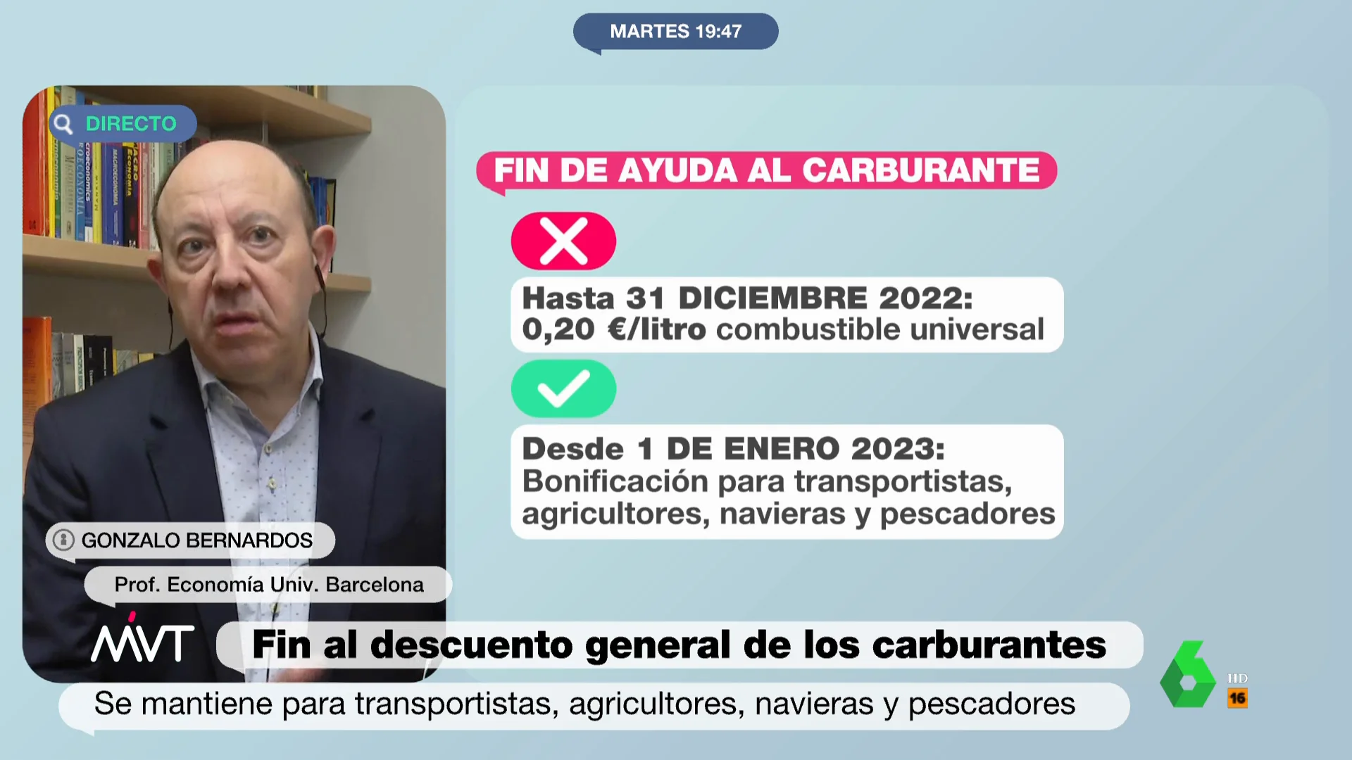 Gonzalo Bernardos explica por qué el Gobierno elimina el descuento de la gasolina