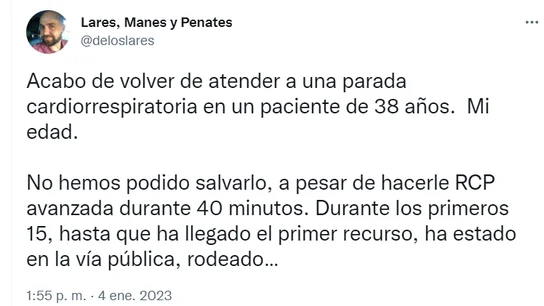 "Mejor hacer algo mal que no hacer nada": el consejo de un médico tras perder a un paciente en parada cardiorrespiratoria "Mejor hacer algo mal que no hacer nada": el consejo de un médico tras perder a un paciente en parada cardiorrespiratoria