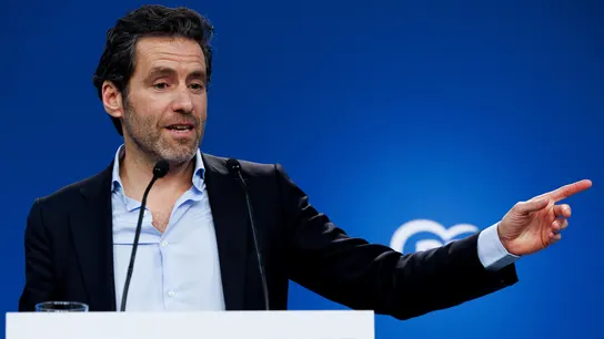 Borja Sémper, durante la rueda de prensa en la sede de Génova en Madrid. Borja Sémper, durante la rueda de prensa en la sede de Génova en Madrid.