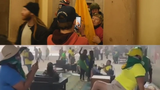 Asaltantes se fotografían en el interior del Capitolio (arriba) y del Congreso de Brasil (abajo) Asaltantes se fotografían en el interior del Capitolio (arriba) y del Congreso de Brasil (abajo)