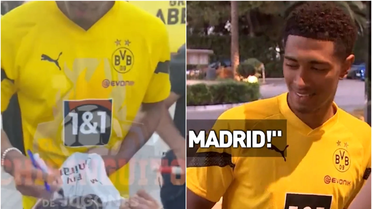 El 'coqueteo' madridista de Bellingham: firma una camiseta y sonríe cuando le piden que fiche por el Real Madrid El 'coqueteo' madridista de Bellingham: firma una camiseta y sonríe cuando le piden que fiche por el Real Madrid