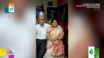 La inquietante foto viral de un matrimonio indio: él posa junto a una reproducción de su mujer muerta 