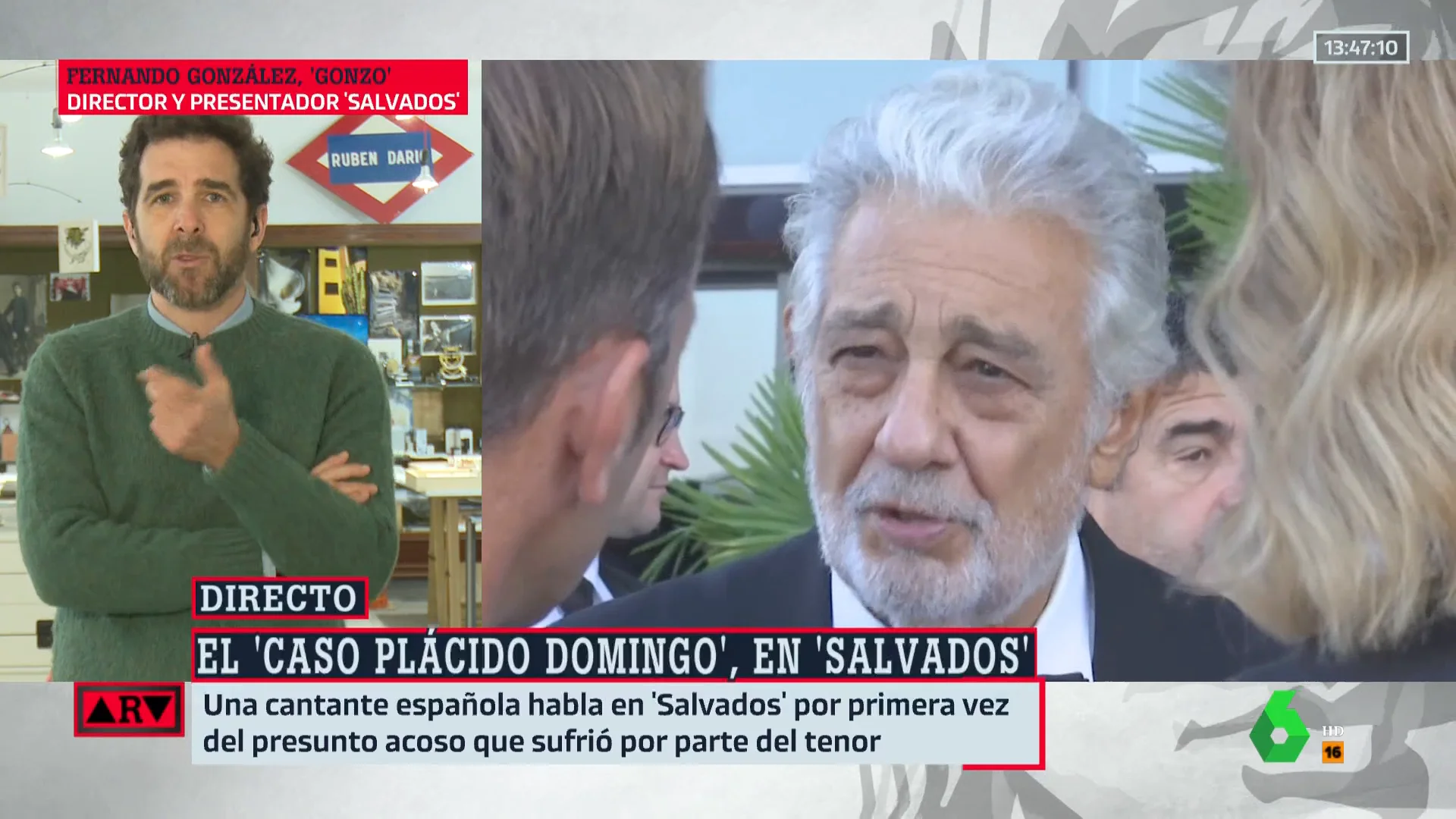 Gonzo, sobre Plácido Domingo: "Durante décadas tuvo comportamientos que hizo que mujeres sintiesen incomodidad"