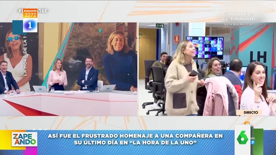La cómica huida de Concha, una compañera en 'La hora de la 1', cuando conectan por sorpresa con ella en la redacción La cómica huida de Concha, una compañera en 'La hora de la 1', cuando conectan por sorpresa con ella en la redacción