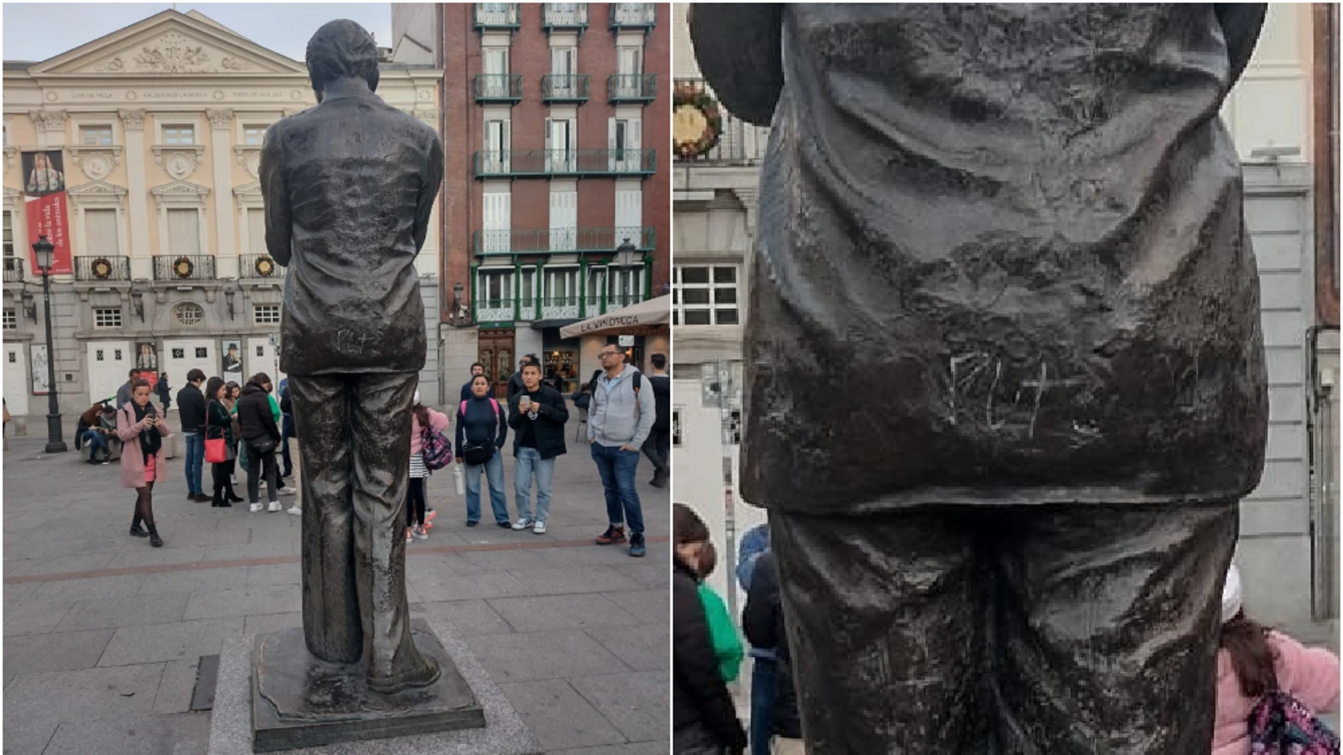 Vandalizan la estatua de Lorca en Madrid: ponen &#39;puto&#39; en el trasero del monumento