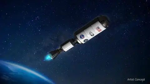 Concepto artístico de la nave espacial con motor nuclear Concepto artístico de la nave espacial con motor nuclear