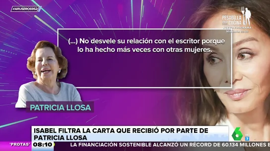 Isabel Preysler filtra la carta que le mandó Patricia Llosa, exmujer de Mario Vargas Llosa Isabel Preysler filtra la carta que le mandó Patricia Llosa, exmujer de Mario Vargas Llosa