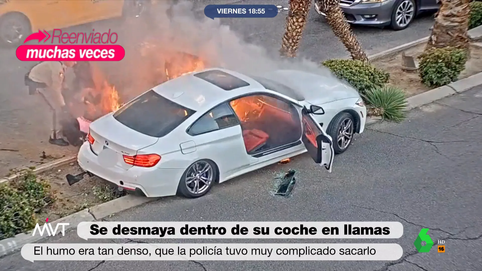 Pierde el conocimiento dentro de su coche en llamas y salva la vida de milagro