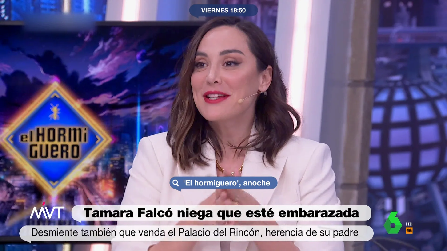 Tamara Falcó desmiente que esté embarazada y que venda El Rincón en El Hormiguero 