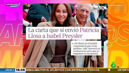 ¿Demuestra la filtración de la carta de Patricia Llosa a Isabel Preysler que esta sigue resentida? ¿Demuestra la filtración de la carta de Patricia Llosa a Isabel Preysler que esta sigue resentida?