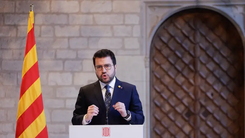 El president de la Generalitat, Pere Aragonès, durante una intervención