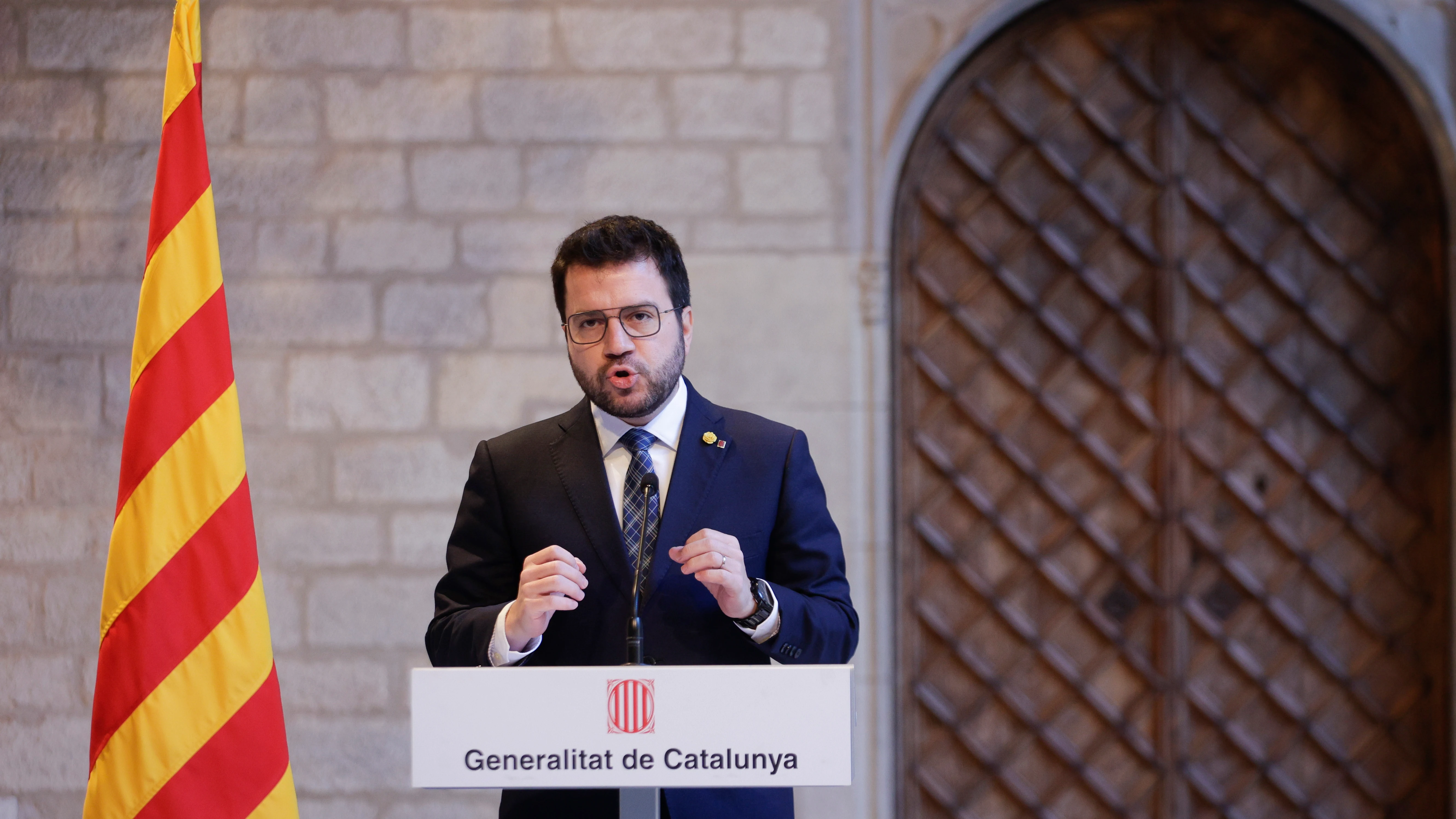 El president de la Generalitat, Pere Aragonès, durante una intervención