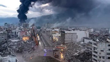 Imagen aérea de la ciudad turca de Iskenderun, distrito Hatay, que revela la destrucción tras los terremotos