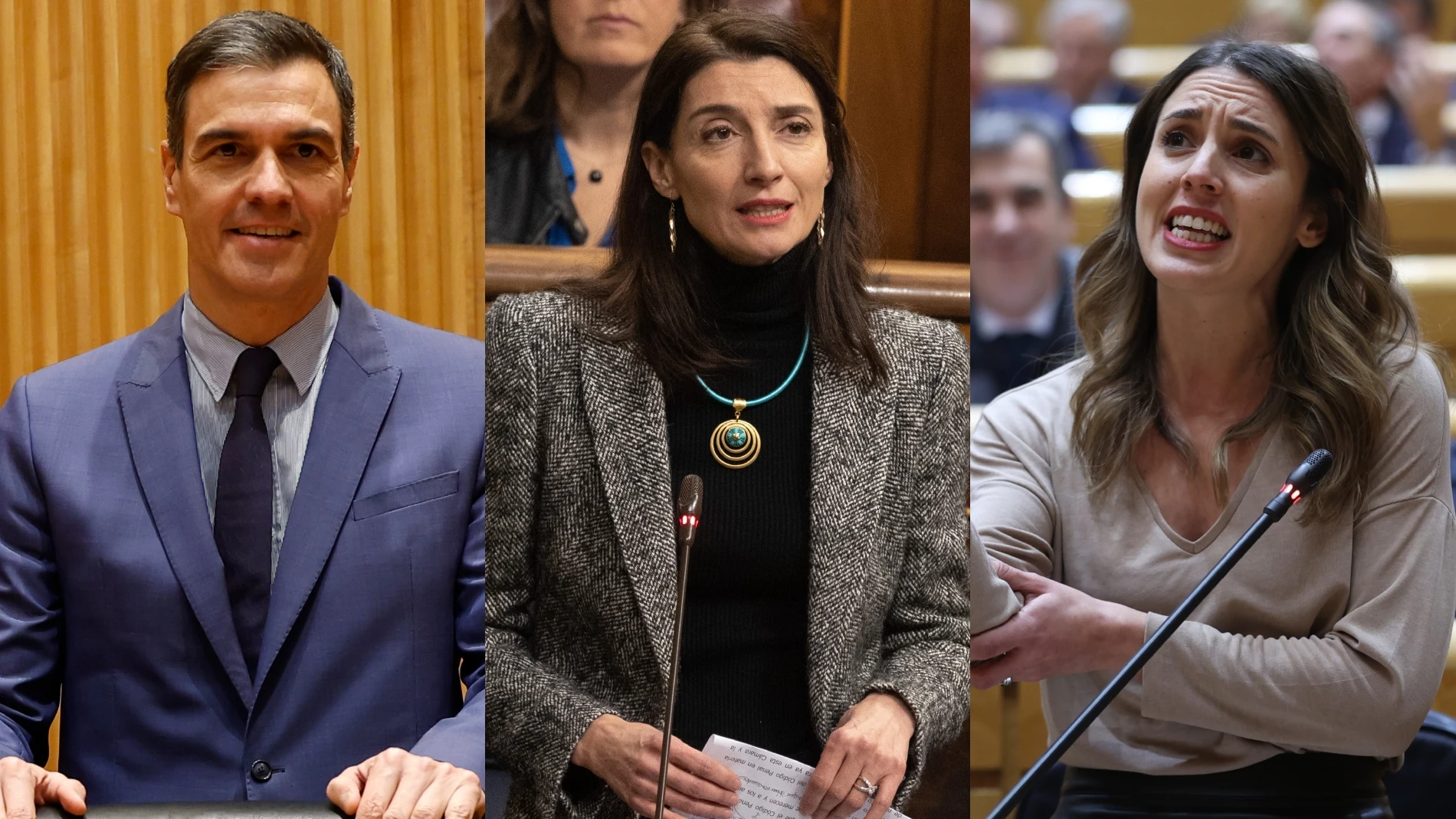 Pedro Sánchez, Pilar Llop e Irene Montero