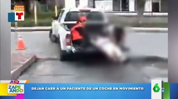 El surrealista momento en el que una camilla y un paciente se caen de un coche médico en Perú 
