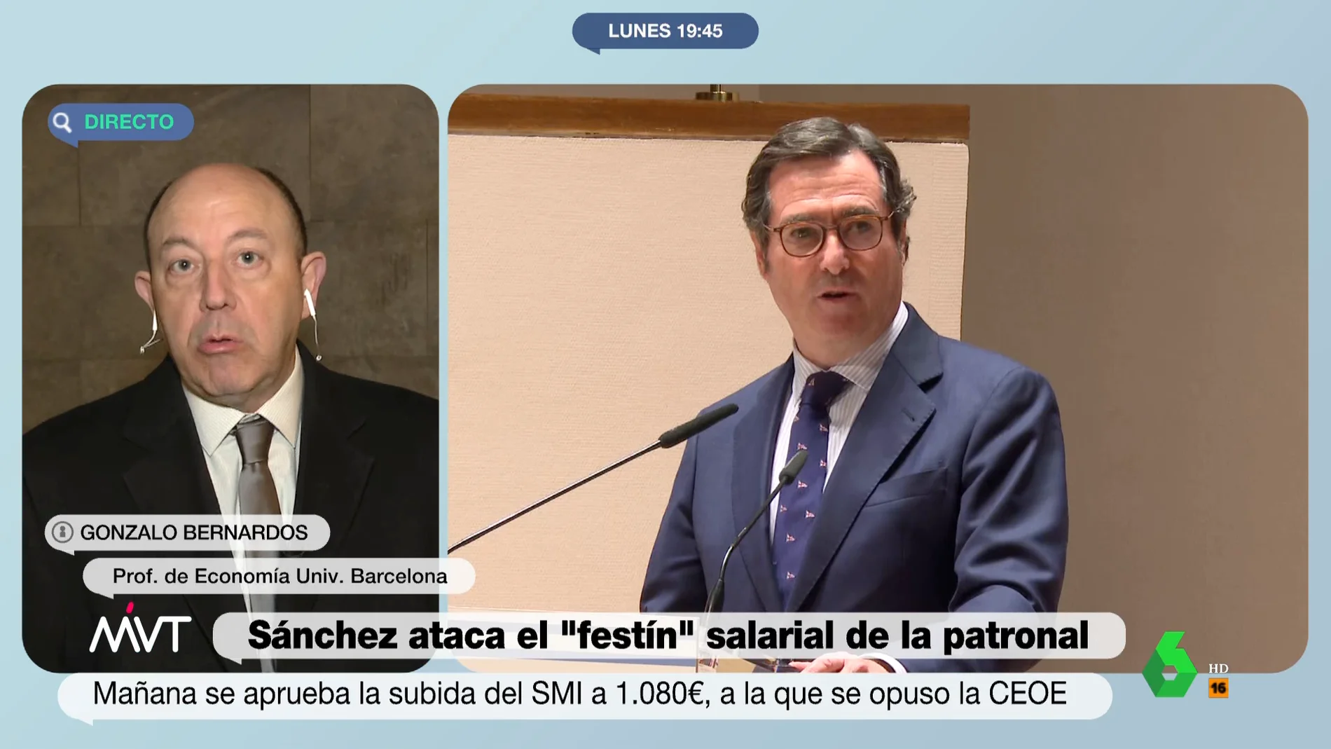 Gonzalo Bernardos estalla contra Garamendi: "Es indebido subir un sueldo de 1.000 a 1.080 euros, pero los ejecutivos se los aumentan más del 20%"