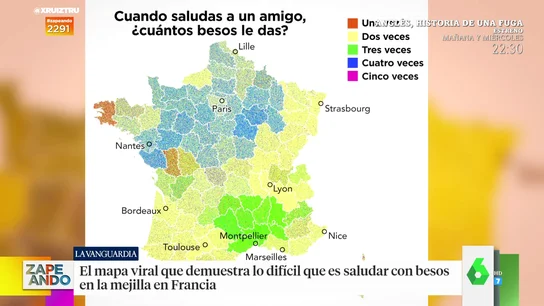 El mapa interactivo de Francia en el que explican cuántos besos hay que darse El mapa interactivo de Francia en el que explican cuántos besos hay que darse