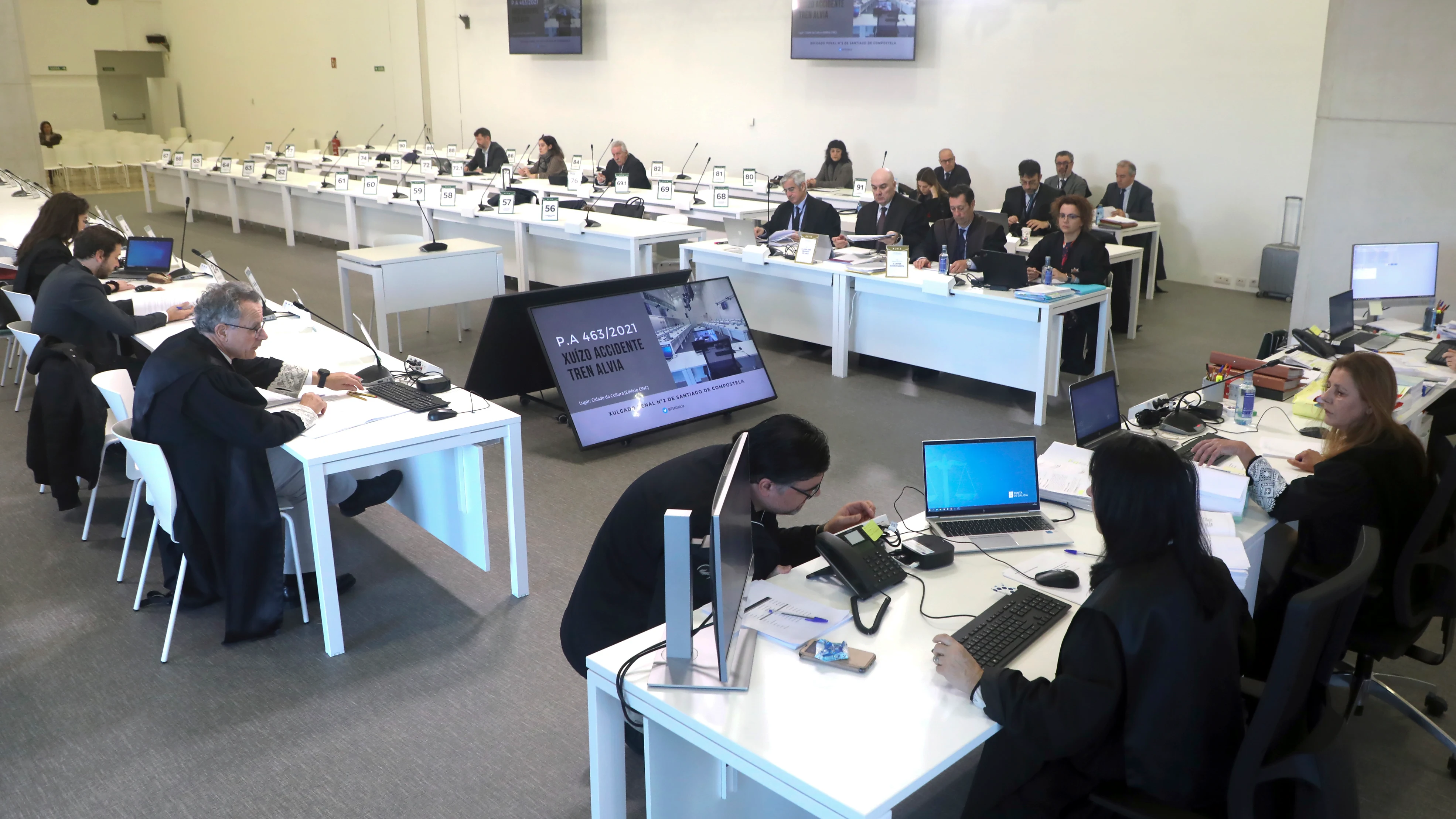 Sala de la Ciudad de la Cultura de Santiago de Compostela en la que se celebra el juicio del Alvia