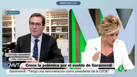 La pregunta de Cristina Pardo que pone contra las cuerdas a Garamendi: "¿Ha sido un 'falso autónomo'?" La pregunta de Cristina Pardo que pone contra las cuerdas a Garamendi: "¿Ha sido un 'falso autónomo'?"