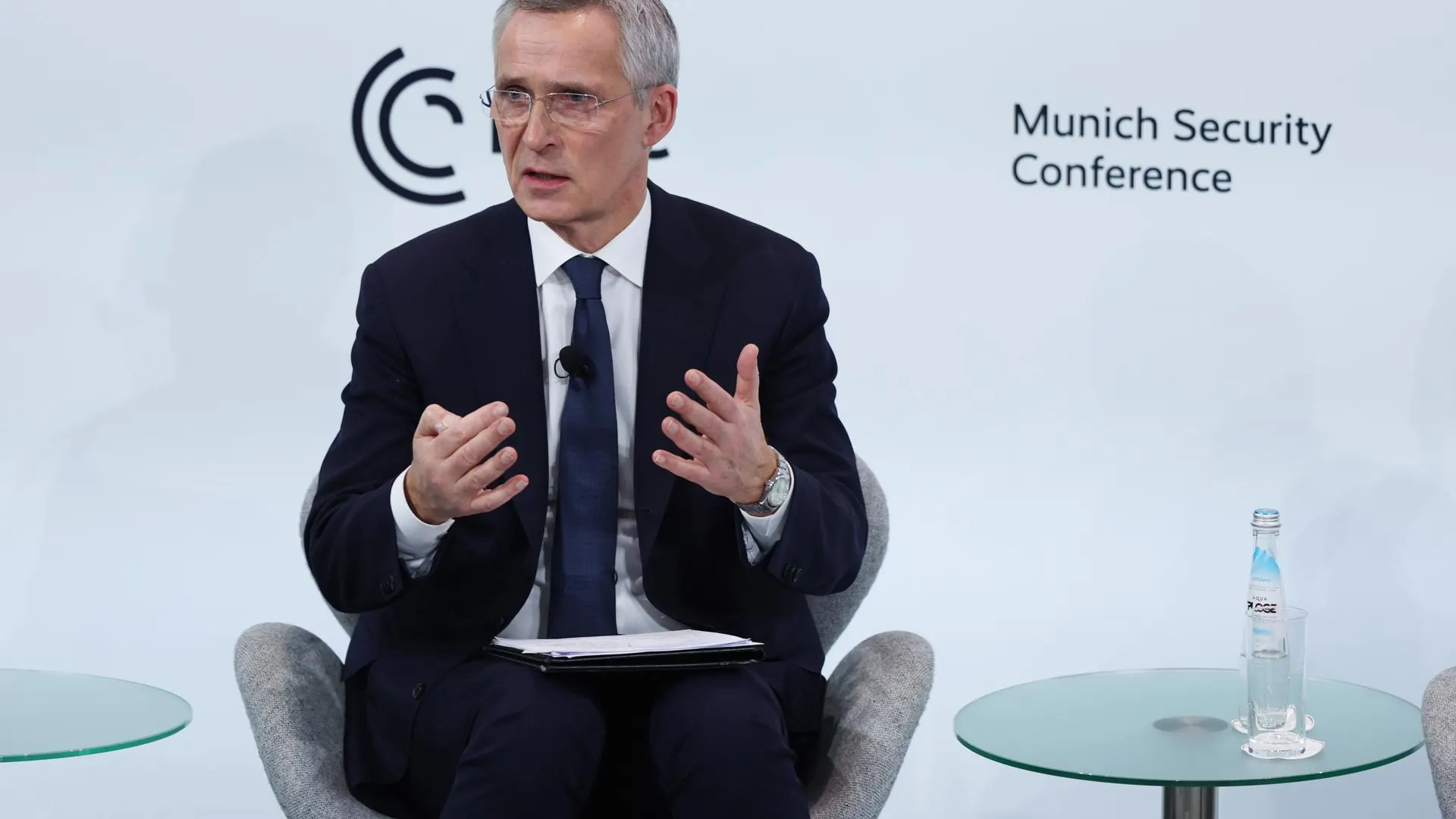 Jens Stoltenberg, secretario general de la OTAN, durante su intervención en la Conferencia de Seguridad de Munich.